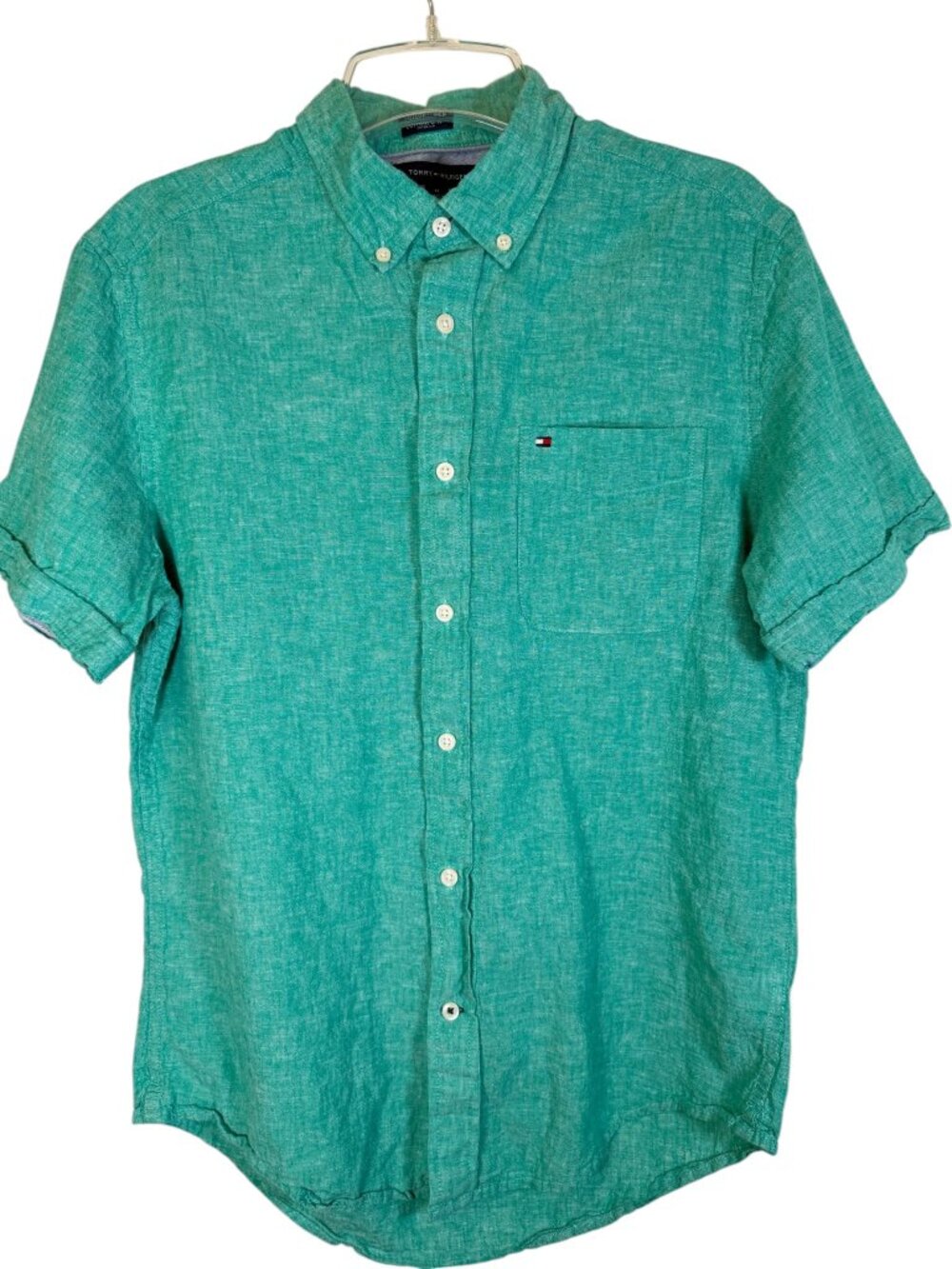 Tommy Hilfiger Short-Sleeve Linen Button-Down Shirt Mens Size M Natural Fibers